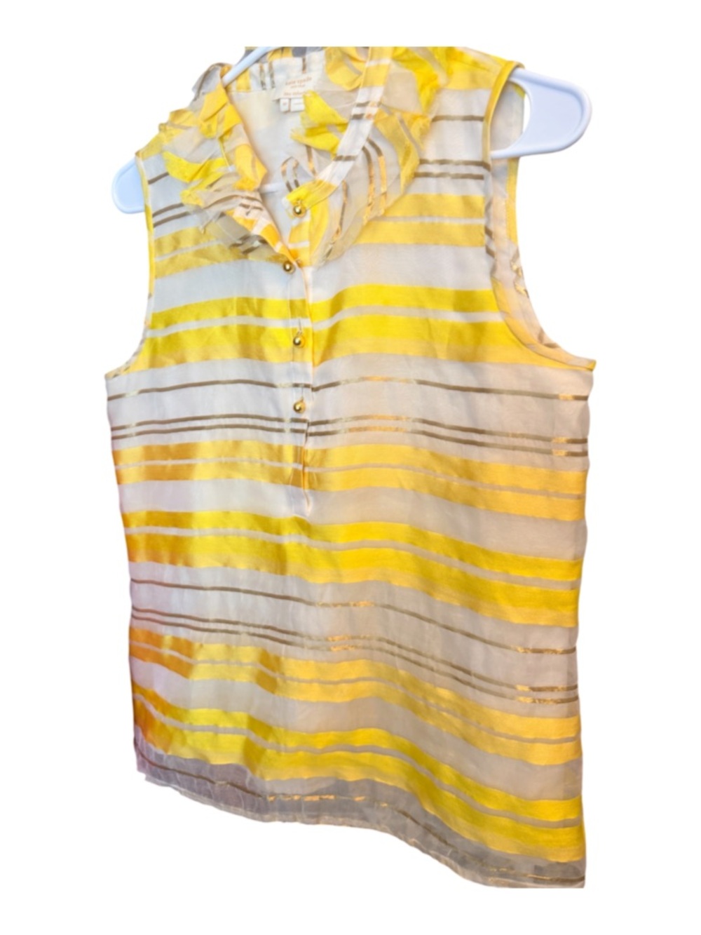 kate spade Yellow and Cream Striped Ruffle-Sleeveless Blouse